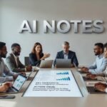 Professional using AI note-taking app during virtual meeting on laptop