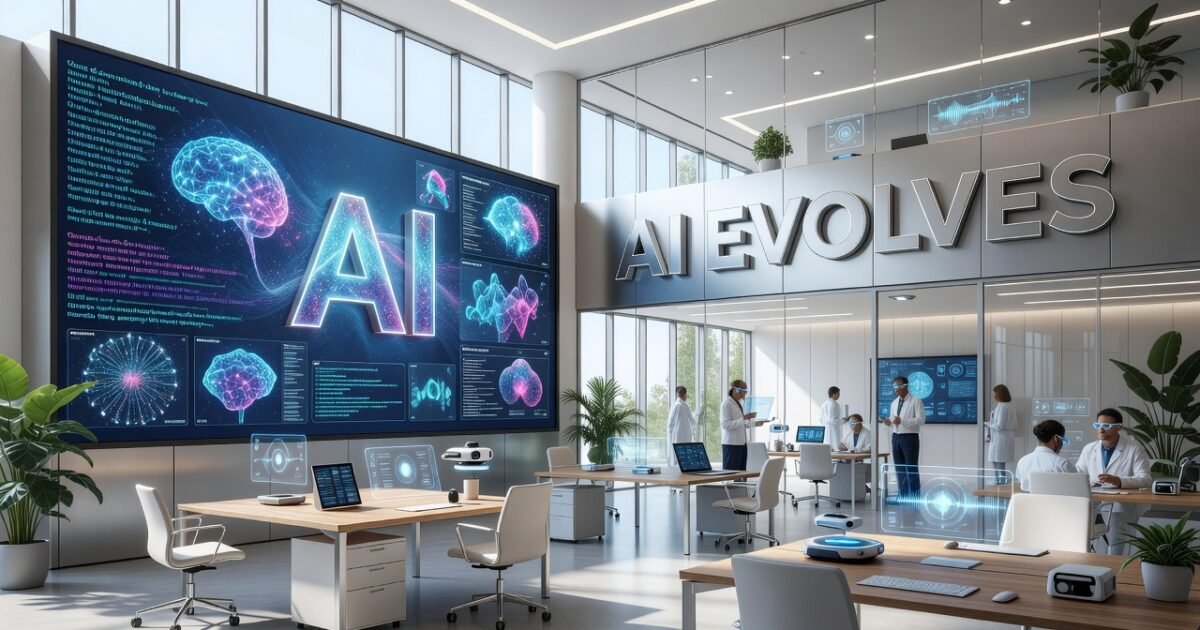futuristic AI visualization showing multiple connected systems and interfaces