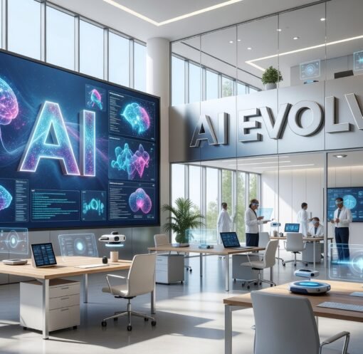 futuristic AI visualization showing multiple connected systems and interfaces
