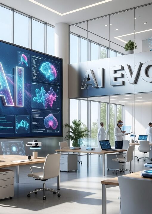 futuristic AI visualization showing multiple connected systems and interfaces