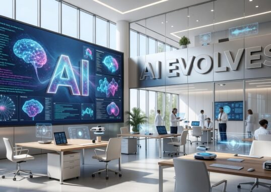 futuristic AI visualization showing multiple connected systems and interfaces