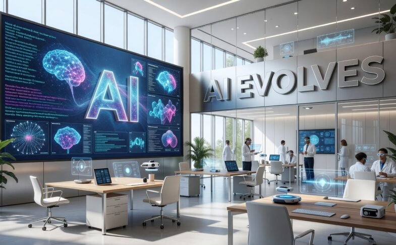 futuristic AI visualization showing multiple connected systems and interfaces