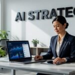 Small business owner working with AI technology on laptop
