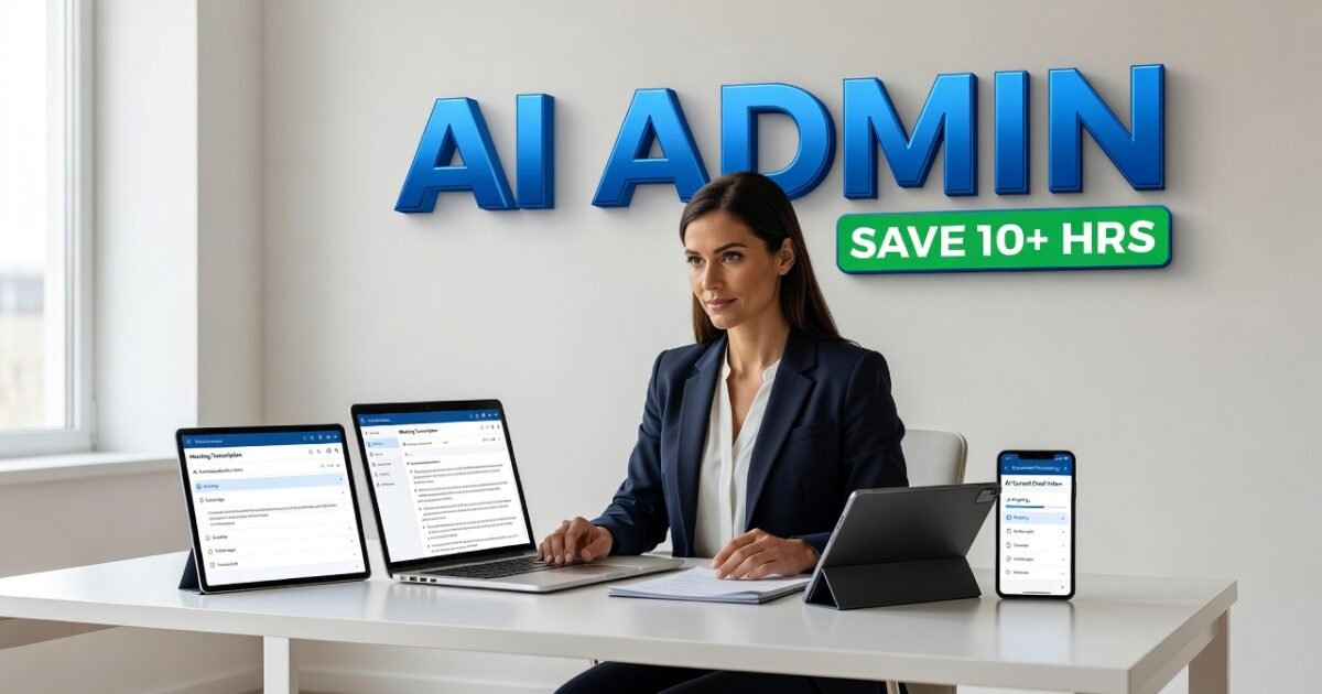Professional using AI administrative tools on laptop to automate tasks and save time