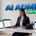 Professional using AI administrative tools on laptop to automate tasks and save time