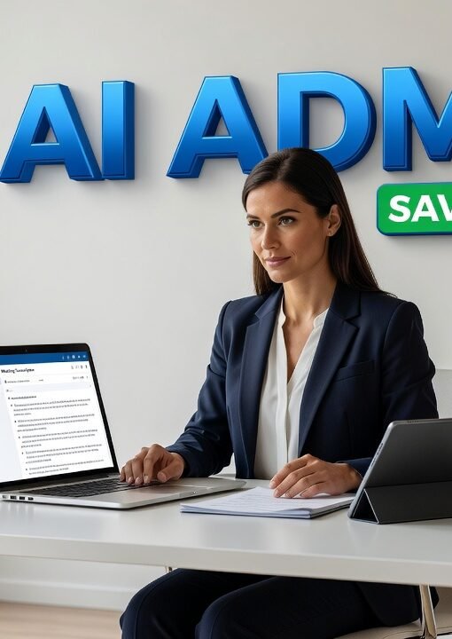 Professional using AI administrative tools on laptop to automate tasks and save time