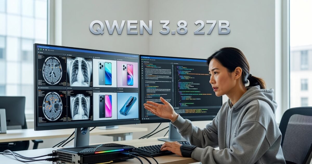 Alibaba Qwen 3.8 27B multimodal AI model architecture diagram with vision encoder and extended context window