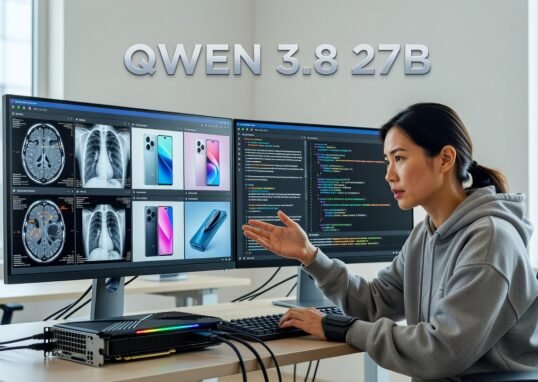 Alibaba Qwen 3.8 27B multimodal AI model architecture diagram with vision encoder and extended context window