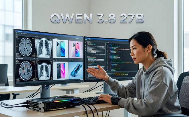 Alibaba Qwen 3.8 27B multimodal AI model architecture diagram with vision encoder and extended context window