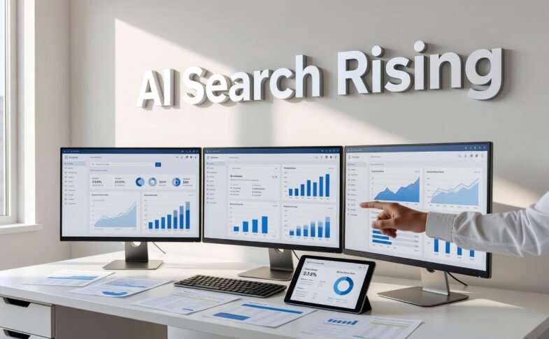 Comparison visualization of AI search tools versus traditional Google search engine