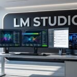 Desktop computer running LM Studio with local AI model interface displayed on screen