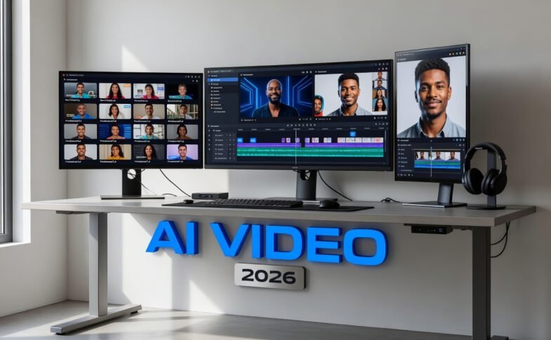 Modern AI video editing interface showing automated content generation and personalization features