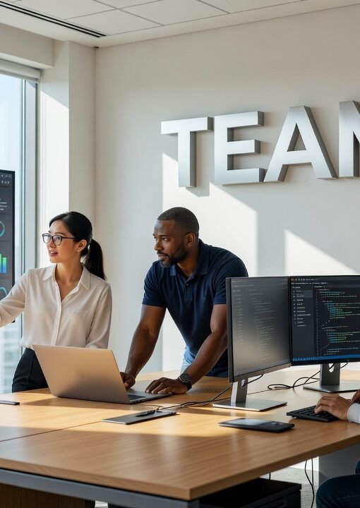Small team collaborating with AI tools to boost productivity