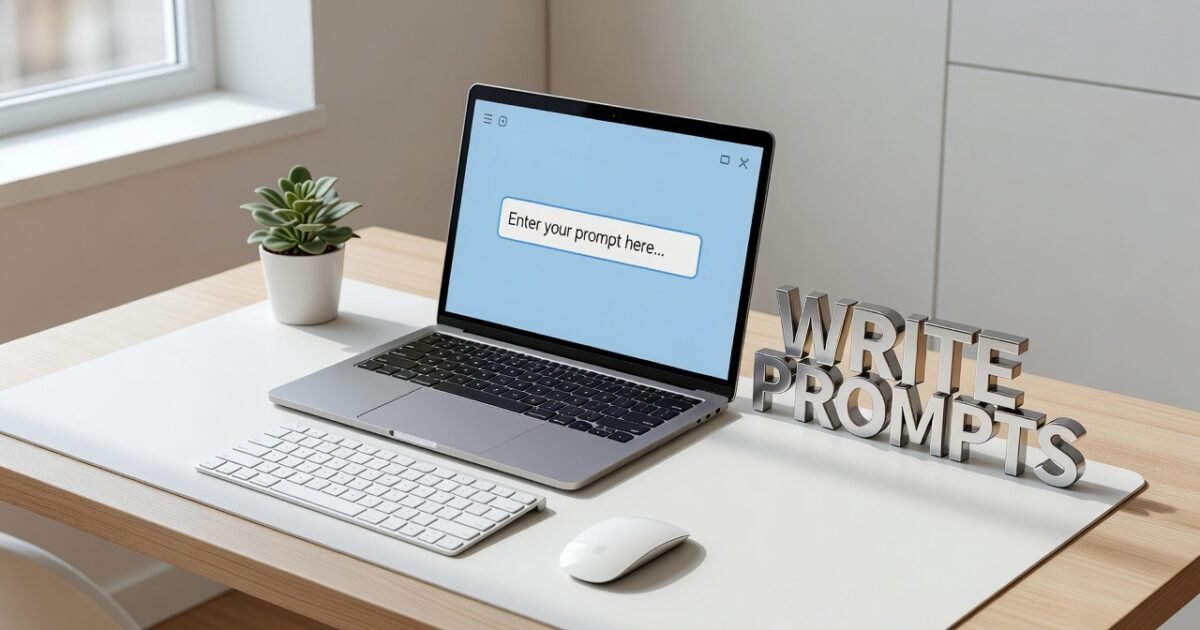 person typing prompt instructions on laptop to get better AI responses