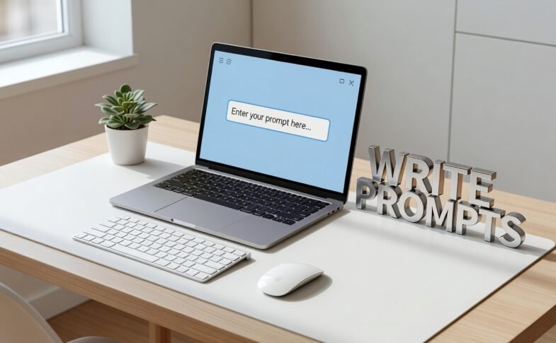 person typing prompt instructions on laptop to get better AI responses