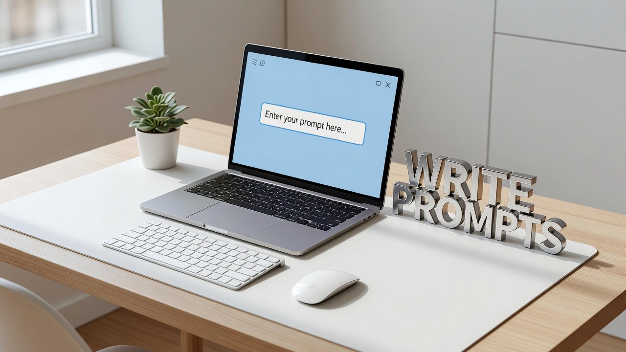 person typing prompt instructions on laptop to get better AI responses