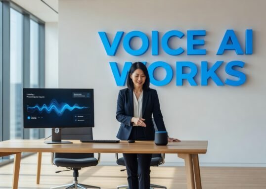 Modern voice AI interface showing real-time speech recognition and response