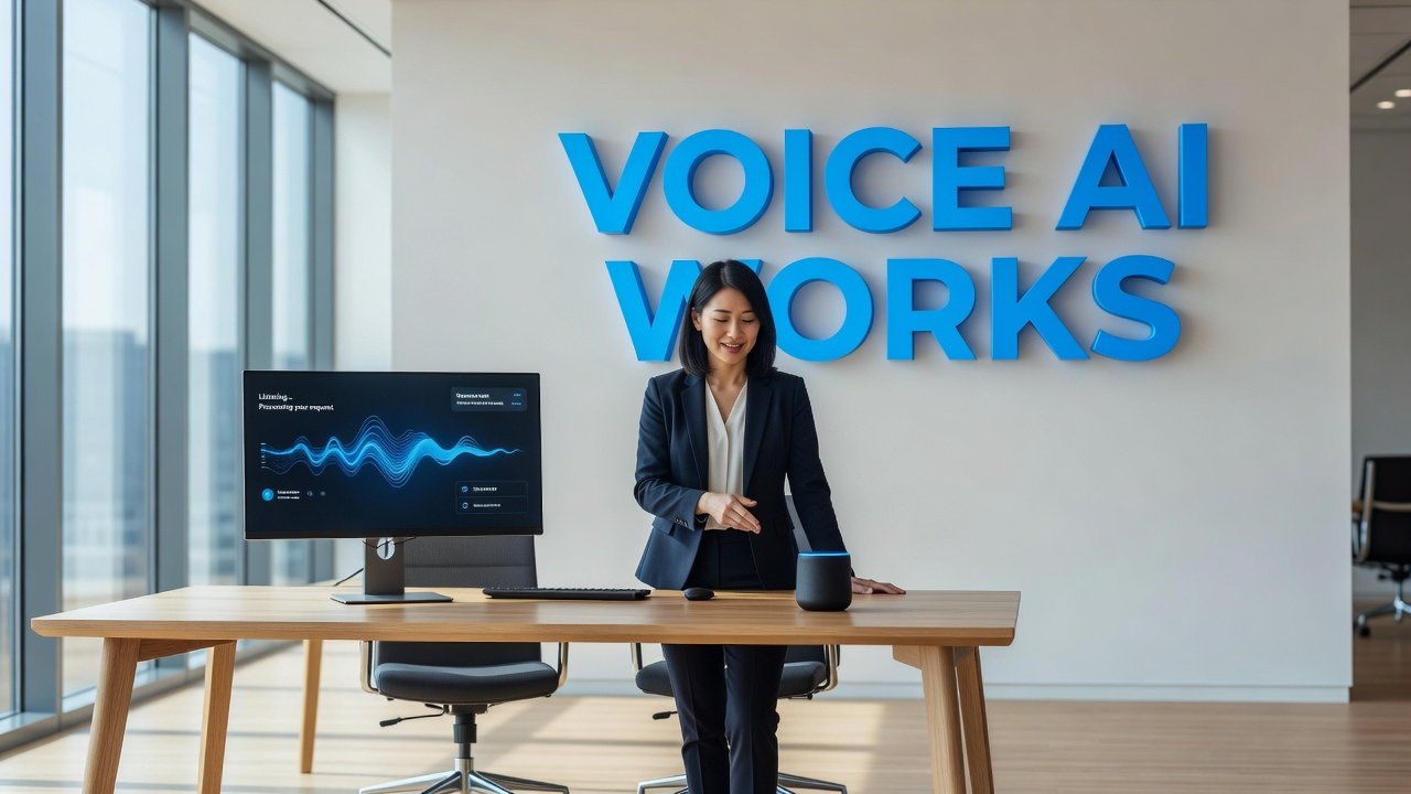Modern voice AI interface showing real-time speech recognition and response