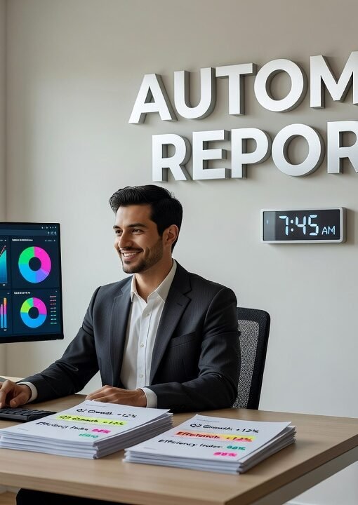 Team reviewing automated AI-generated weekly report dashboard on laptop screen