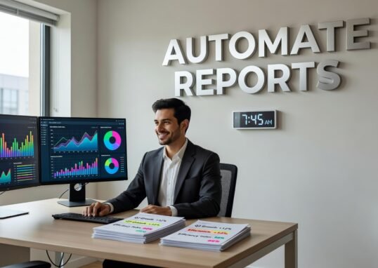 Team reviewing automated AI-generated weekly report dashboard on laptop screen