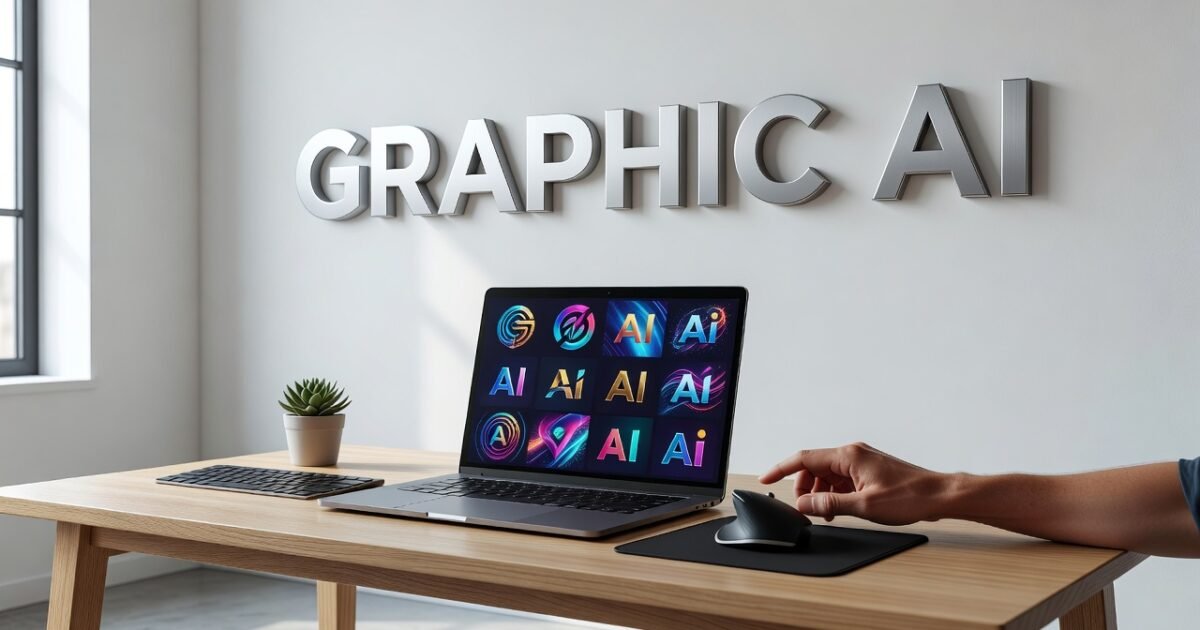 AI-generated graphic design interface transforming text prompt into visual artwork