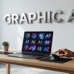 AI-generated graphic design interface transforming text prompt into visual artwork