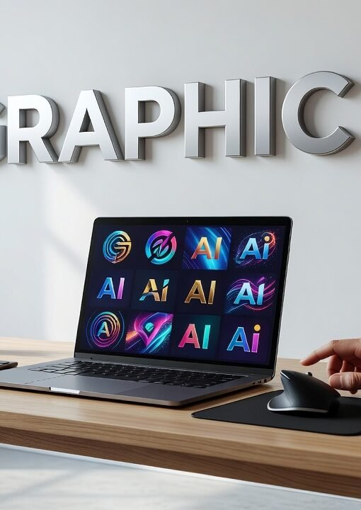 AI-generated graphic design interface transforming text prompt into visual artwork