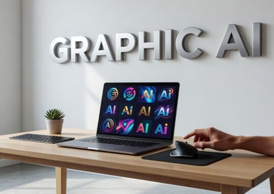 AI-generated graphic design interface transforming text prompt into visual artwork