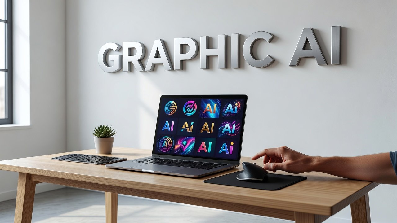 AI-generated graphic design interface transforming text prompt into visual artwork