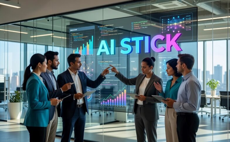 business team implementing AI system from pilot phase to production deployment