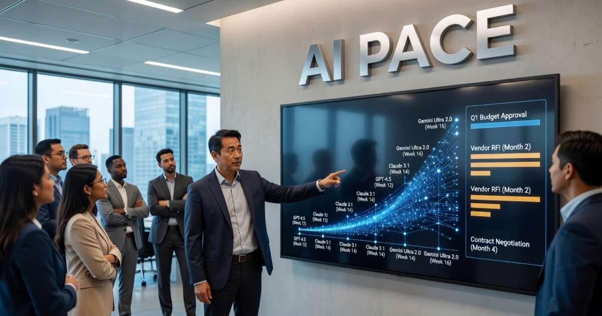 Business team reviewing AI procurement decisions amid rapid model releases