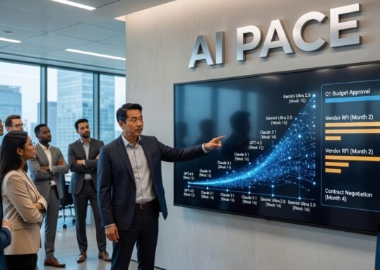 Business team reviewing AI procurement decisions amid rapid model releases