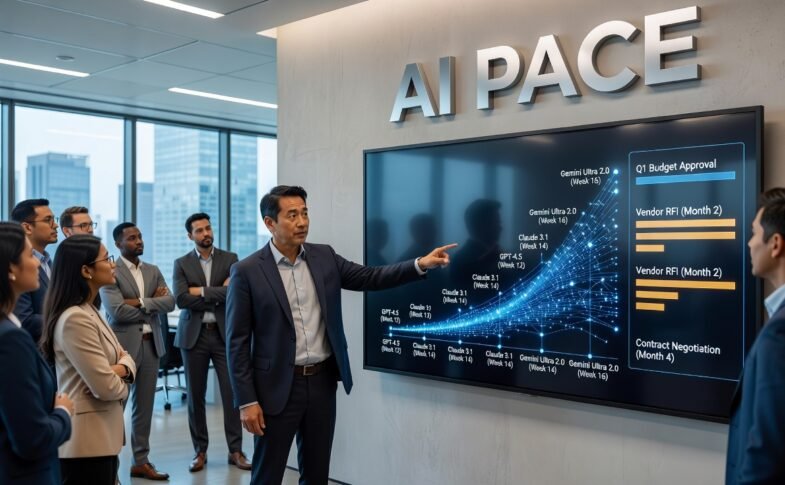 Business team reviewing AI procurement decisions amid rapid model releases