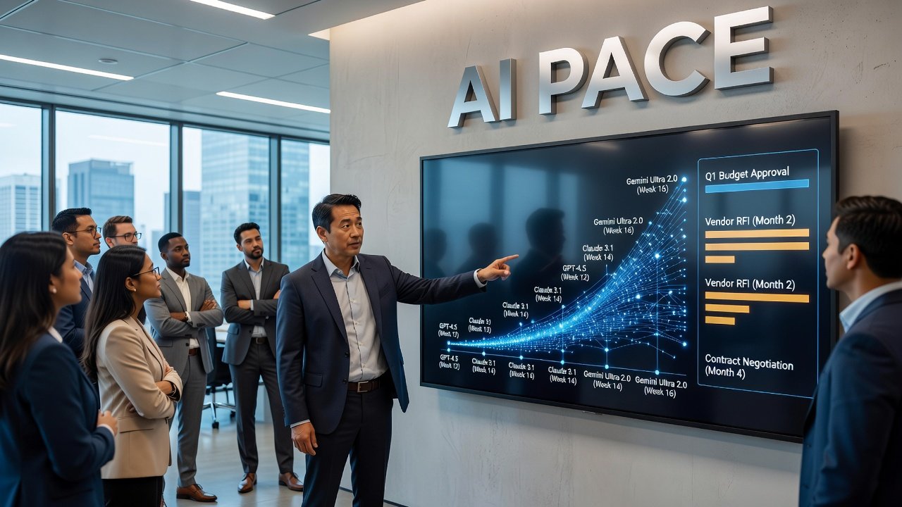 Business team reviewing AI procurement decisions amid rapid model releases