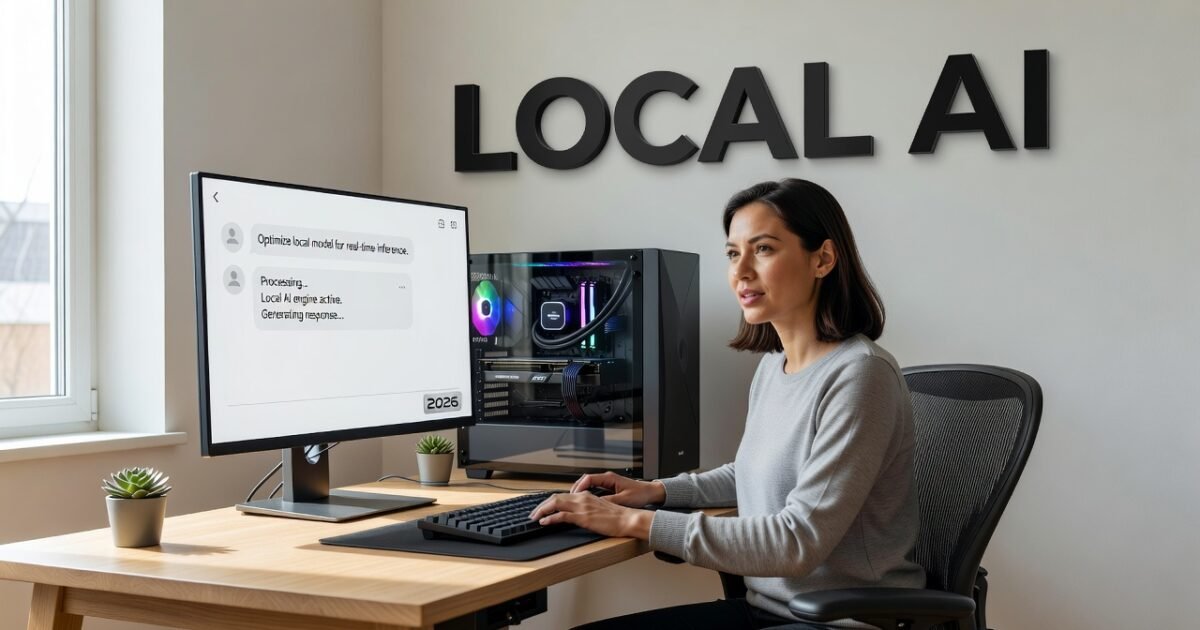 Computer setup running local AI models with hardware components visible