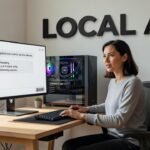 Computer setup running local AI models with hardware components visible