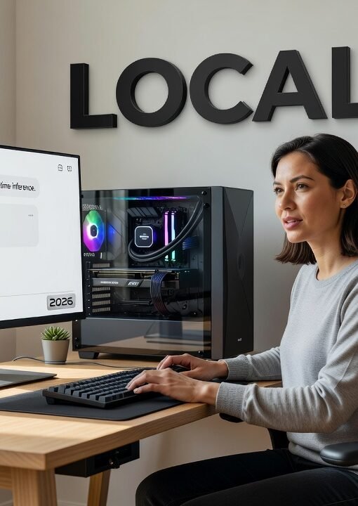 Computer setup running local AI models with hardware components visible