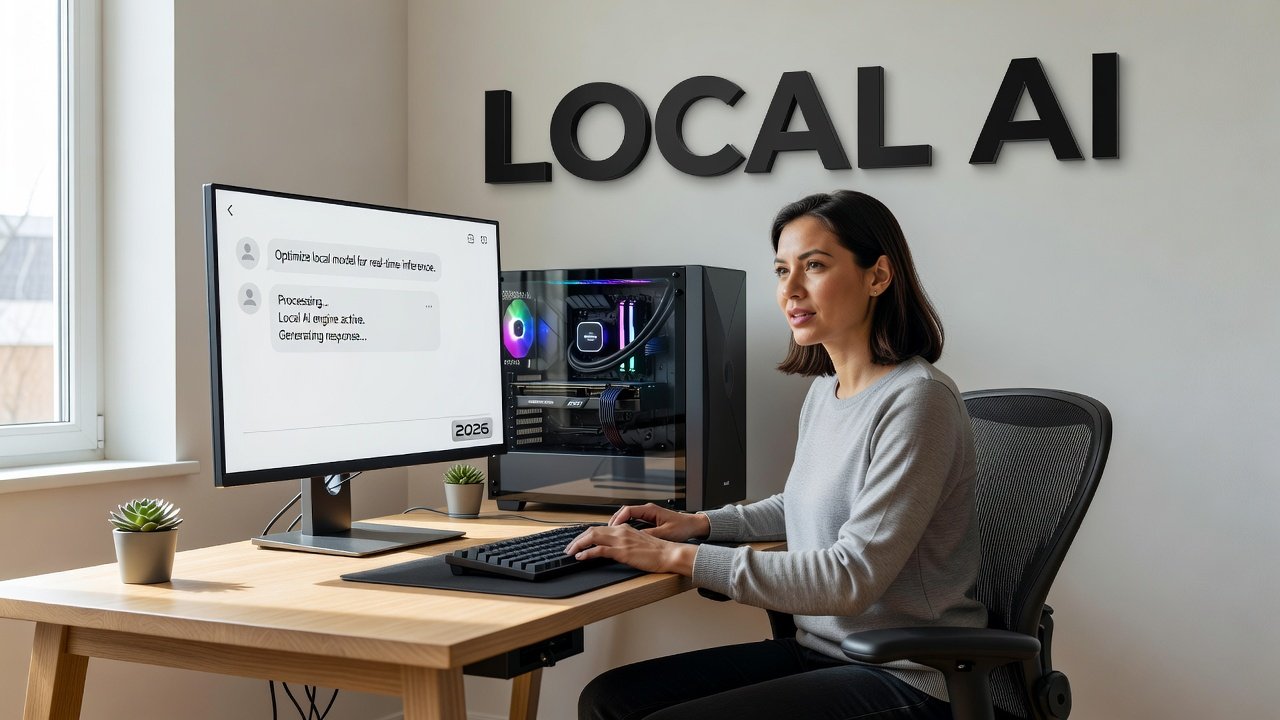 Computer setup running local AI models with hardware components visible