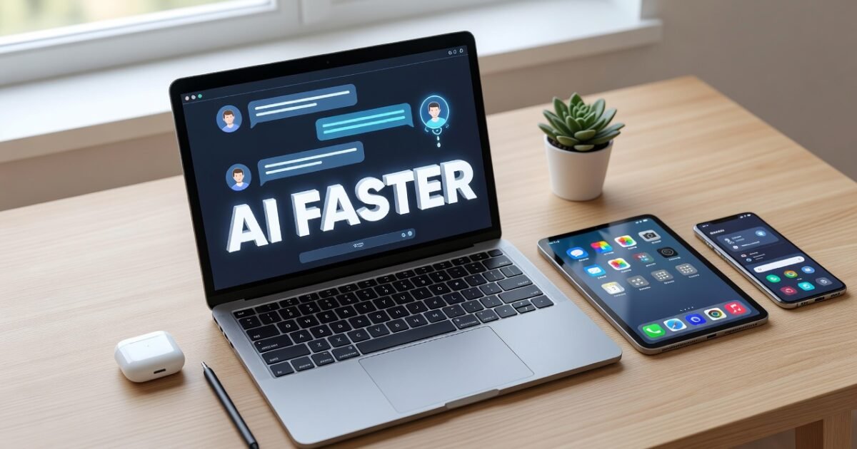 Person using AI assistant on smartphone with traditional apps in background