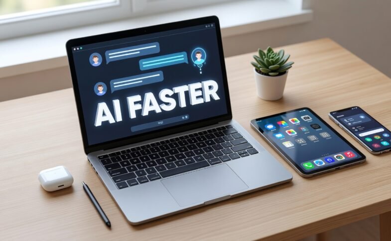 Person using AI assistant on smartphone with traditional apps in background