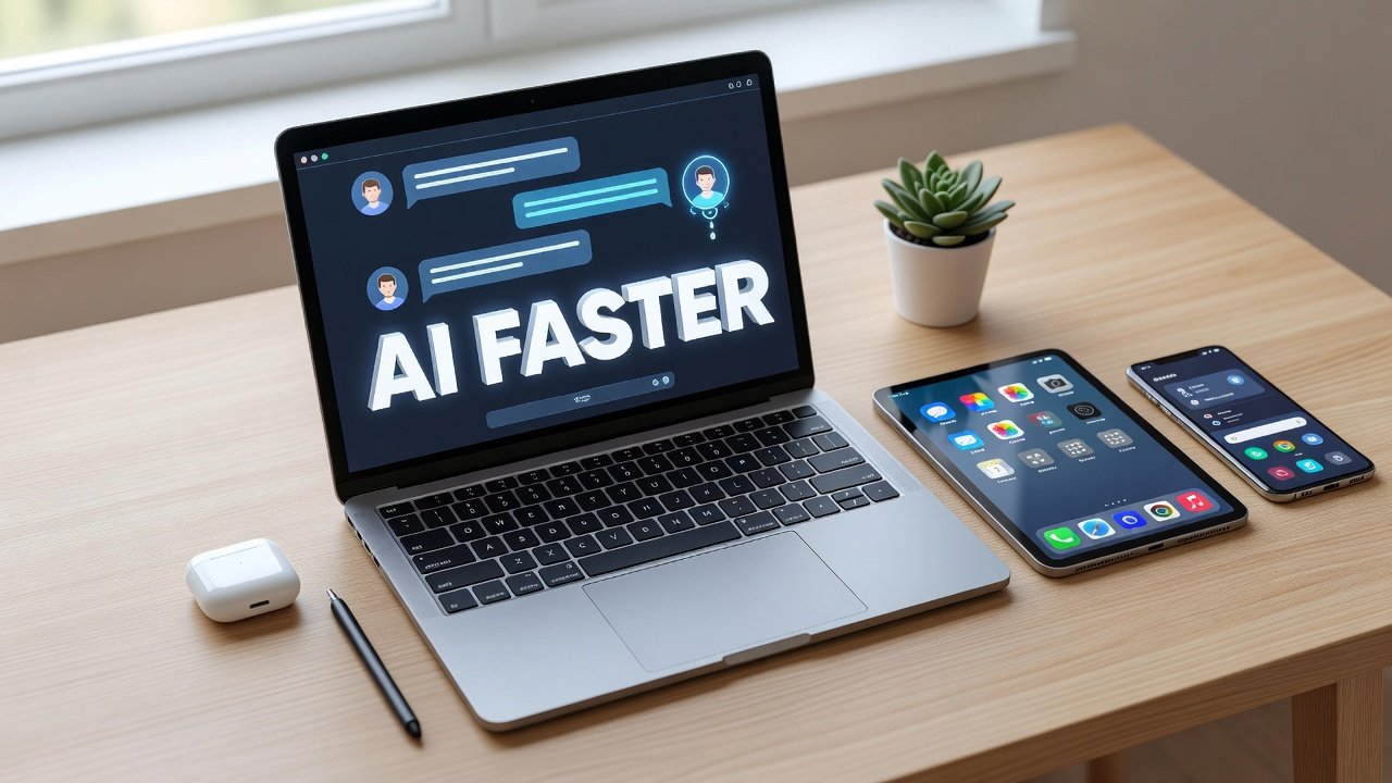 Person using AI assistant on smartphone with traditional apps in background